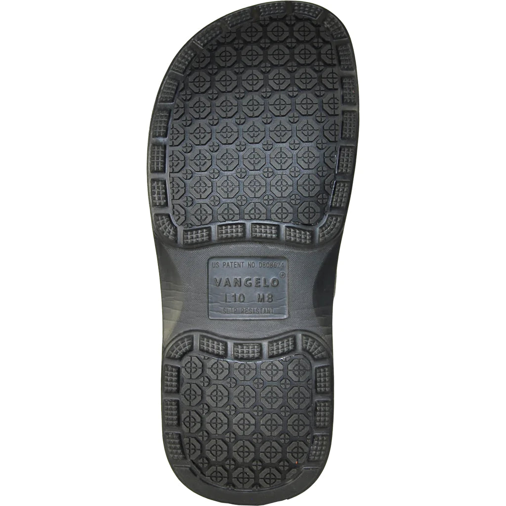 Black rubber sole of a shoe with 'ANGELO' branding on a white background
