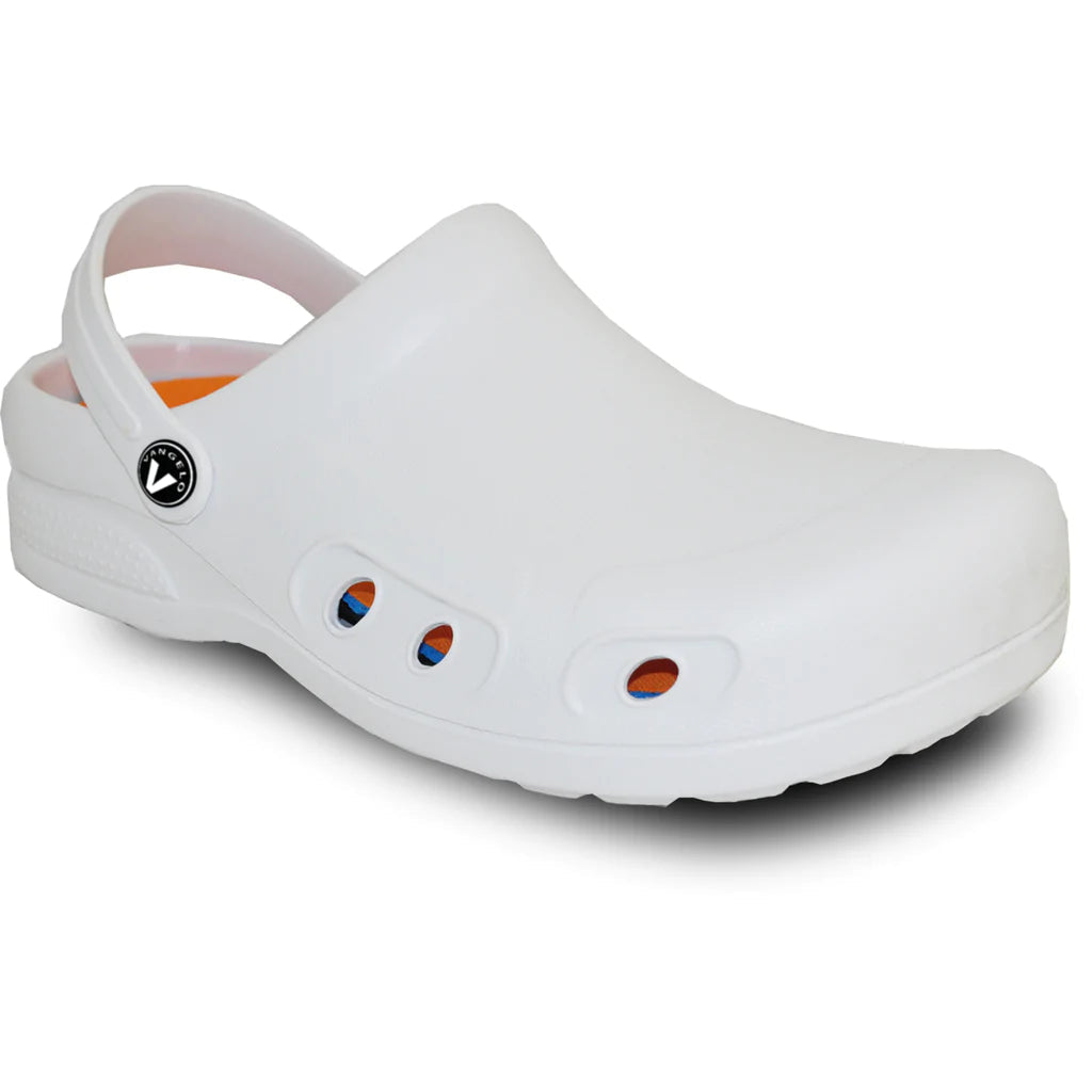 White clog shoe on a white background