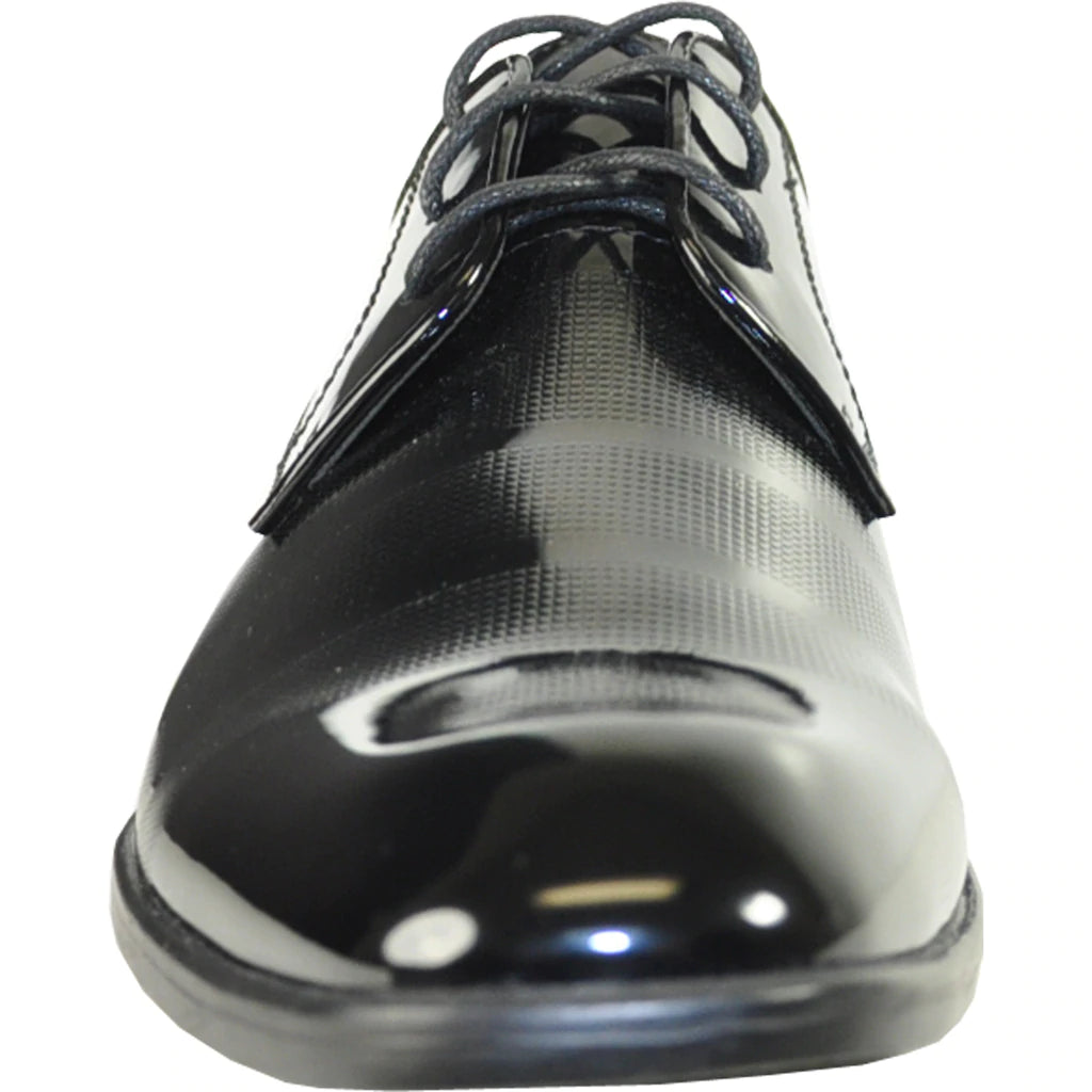 Black shiny dress shoe on a white background