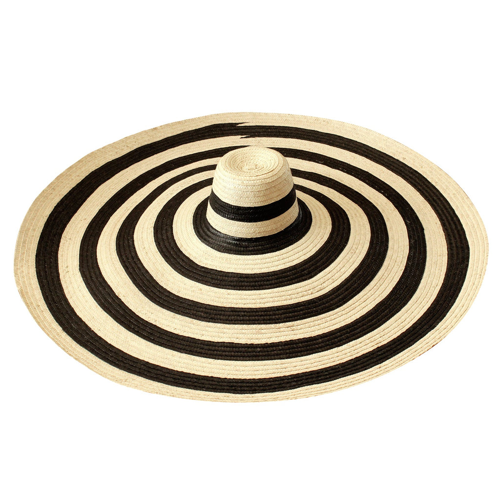 The Solana Oversized Striped Straw Hat in Black & Natural