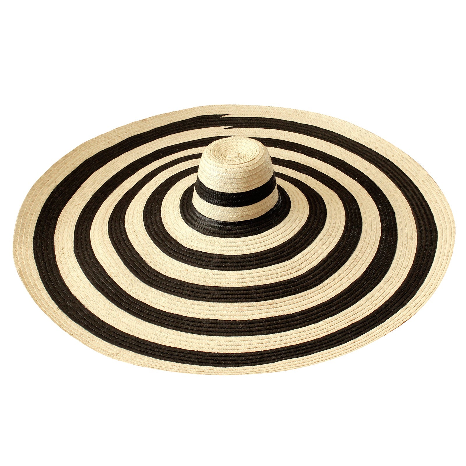 The Solana Oversized Striped Straw Hat in Black & Natural